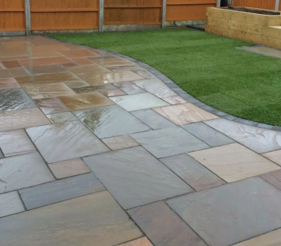 A sandstone, porcelain or block paving patio built by Amber and Sisters
