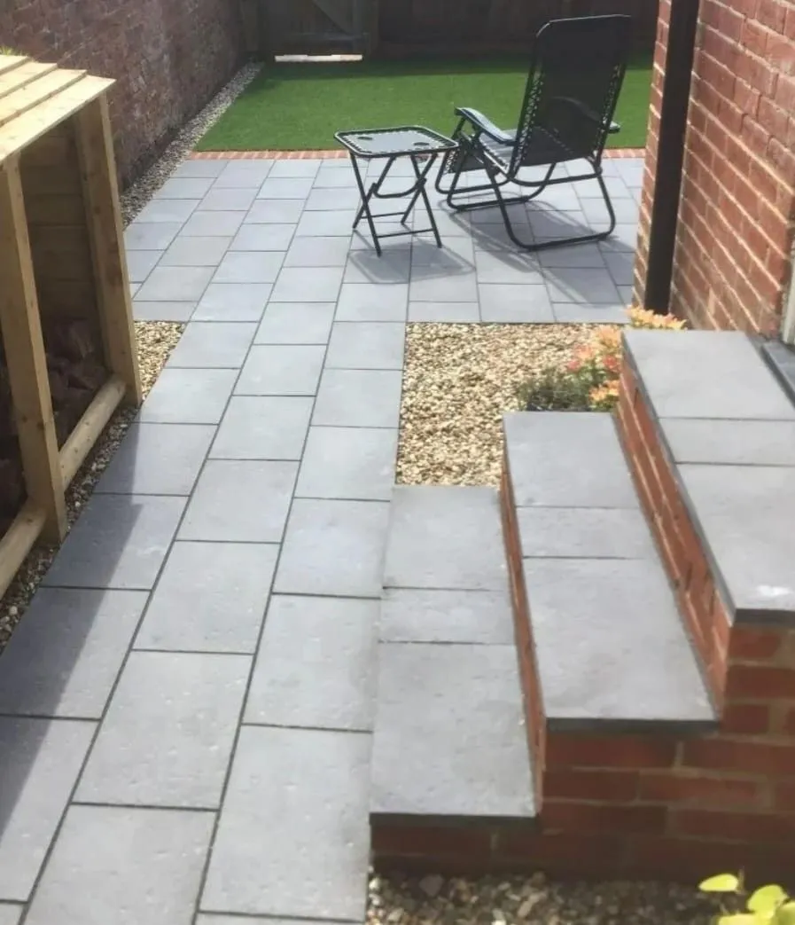 A sandstone, porcelain or block paving patio built by Amber and Sisters